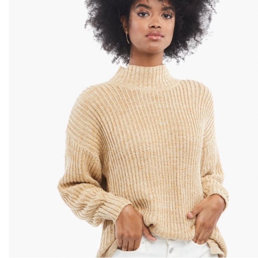 ABLE Rose Oversized Organic GOTS Cotton Tunic Mock Sweater In Tan Sz S